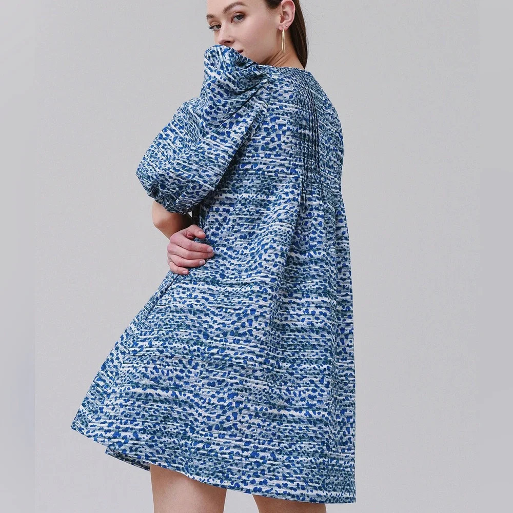 HUNTER BELL Blue Jenkins Dress Puff Sleeve - Picture 3 of 8
